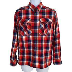 G-Star Raw Men’s Red Blue Plaid Button-Up Shirt Epaulets Size M Streetwear